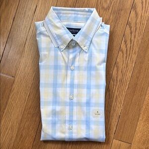 Club Room Men's Light Blue and Soft Yellow Check Shirt